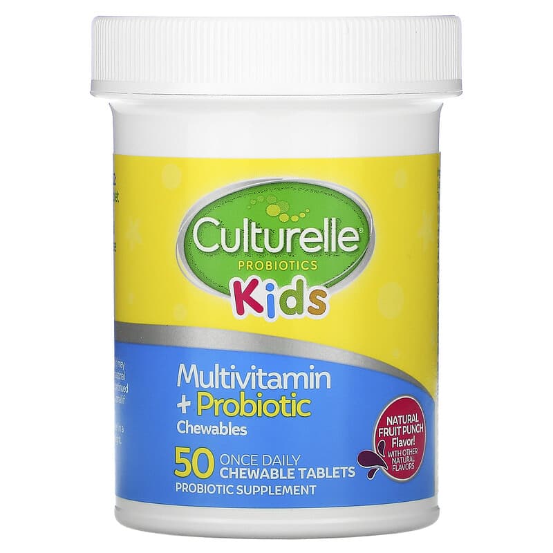 Culturelle, Kids, Probiotics, Multivitamin + Probiotic, 3+ Years, Natural Fruit Punch, 50 Chewable Tablets 49100400709