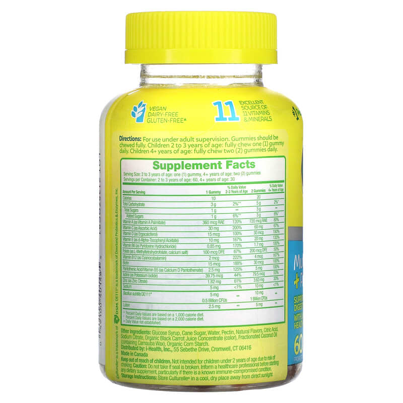 Culturelle, Kids Probiotics, Multivitamin + Probiotic, Peach-Orange & Mixed Berry, 60 Gummies 49100401485