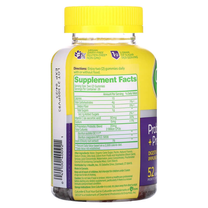 Culturelle, Probiotic + Prebiotic Gummies, Mixed Berry, 52 Gummies 49100400921