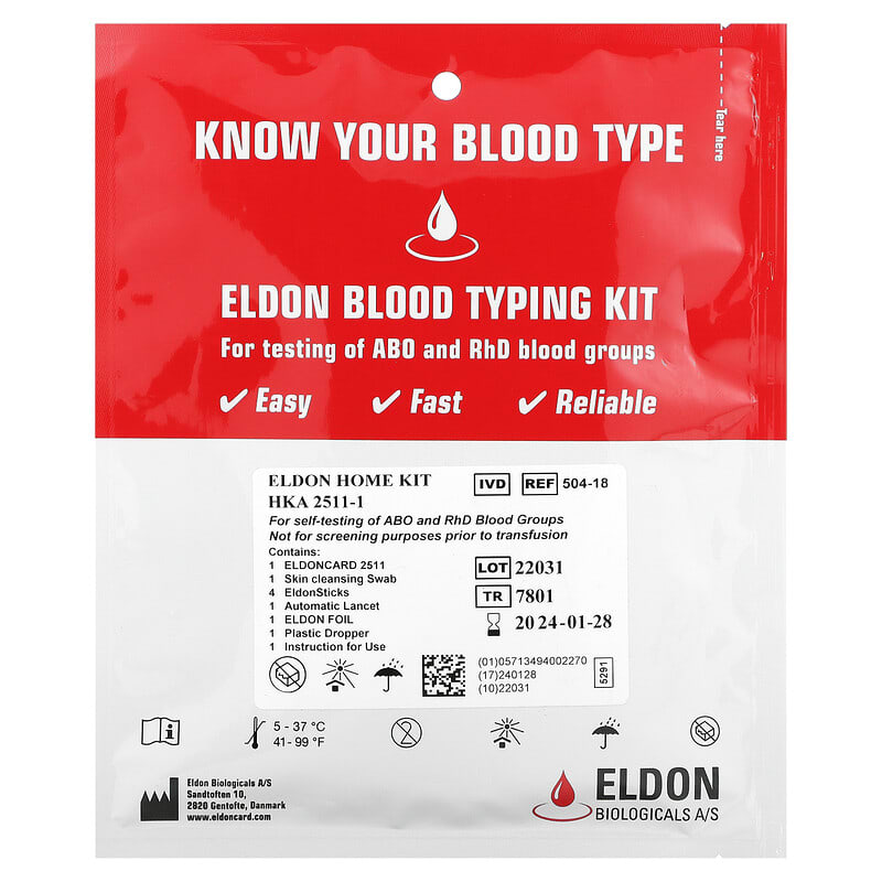 D'Adamo Personalized Nutrition Eldon Blood Typing Kit 1 Easy Self-Testing Kit 892165002001