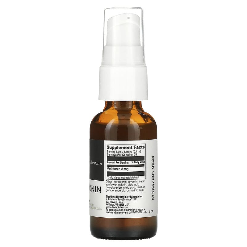 DaVinci Laboratories of Vermont, Liposomal Melatonin Spray, 1 fl oz (30 ml) 26664236111
