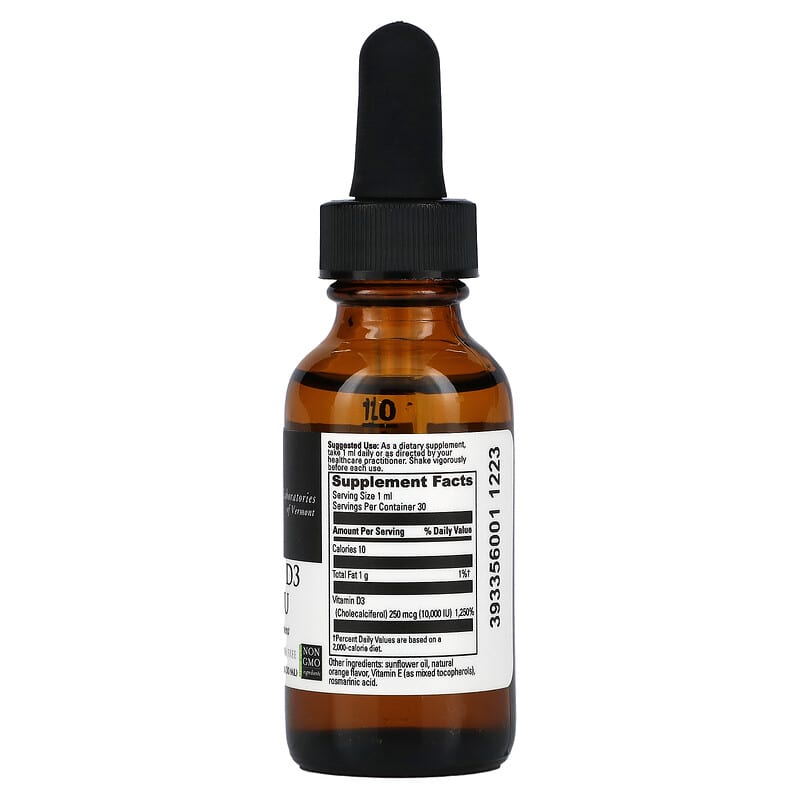 DaVinci Laboratories of Vermont, Liquid D3, 10,000 IU, 1 fl oz (30 ml) 26664255334