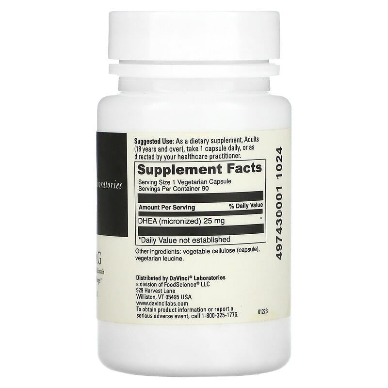 DaVinci Laboratories of Vermont, Micronized DHEA, 25 mg , 90 Capsules 26664249890