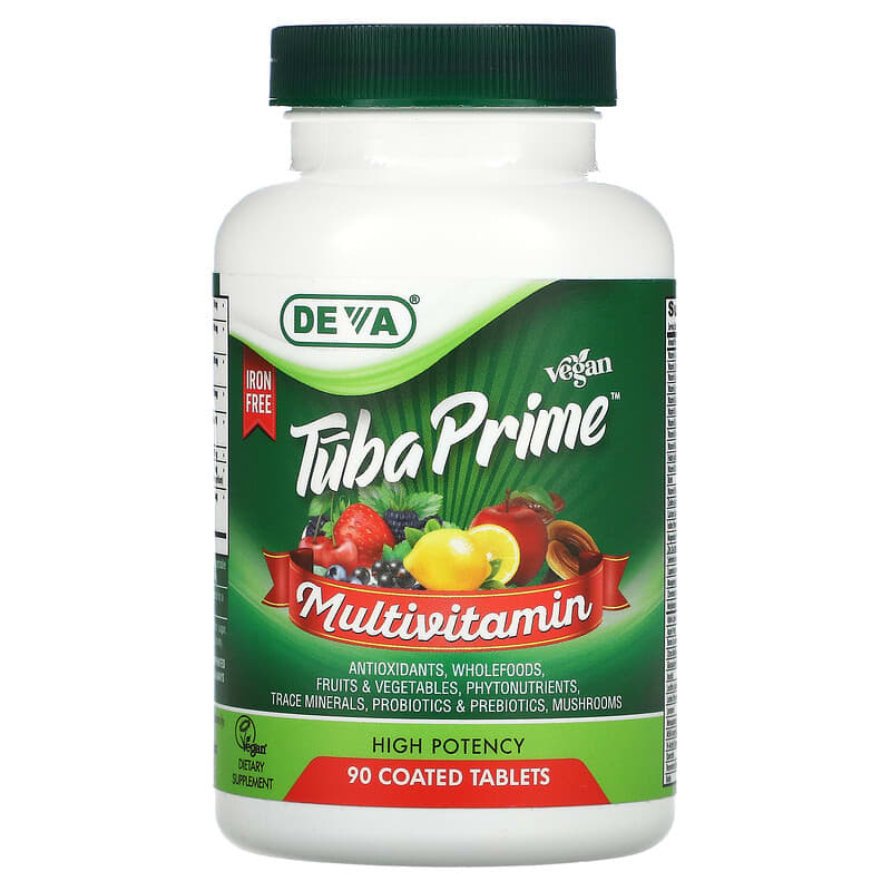 Deva Tuba Prime Vegan Multivitamin Iron Free High Potency 90 Coated Tablets 895634000652