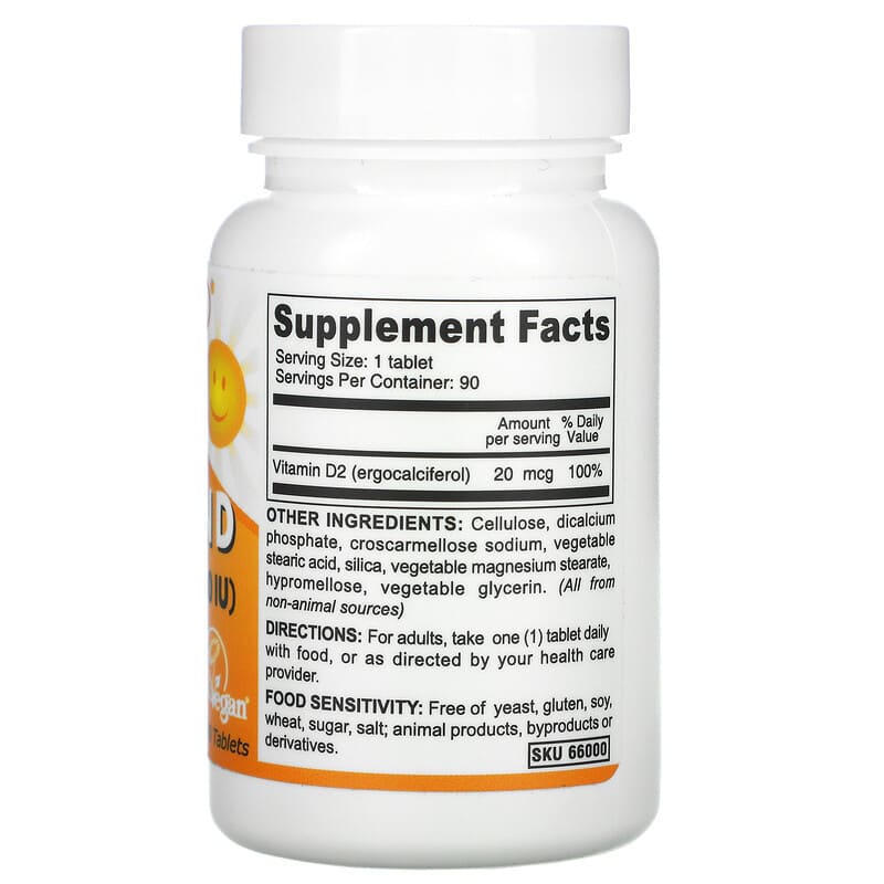 Deva, Vegan Vitamin D, D2, 20 mcg (800 IU), 90 Tablets 895634000270