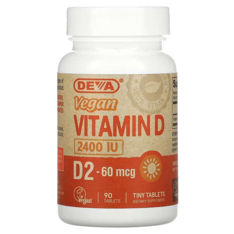 Deva Vegan Vitamin D D2 60 mcg (2,400 IU) 90 Tablets 895634000331