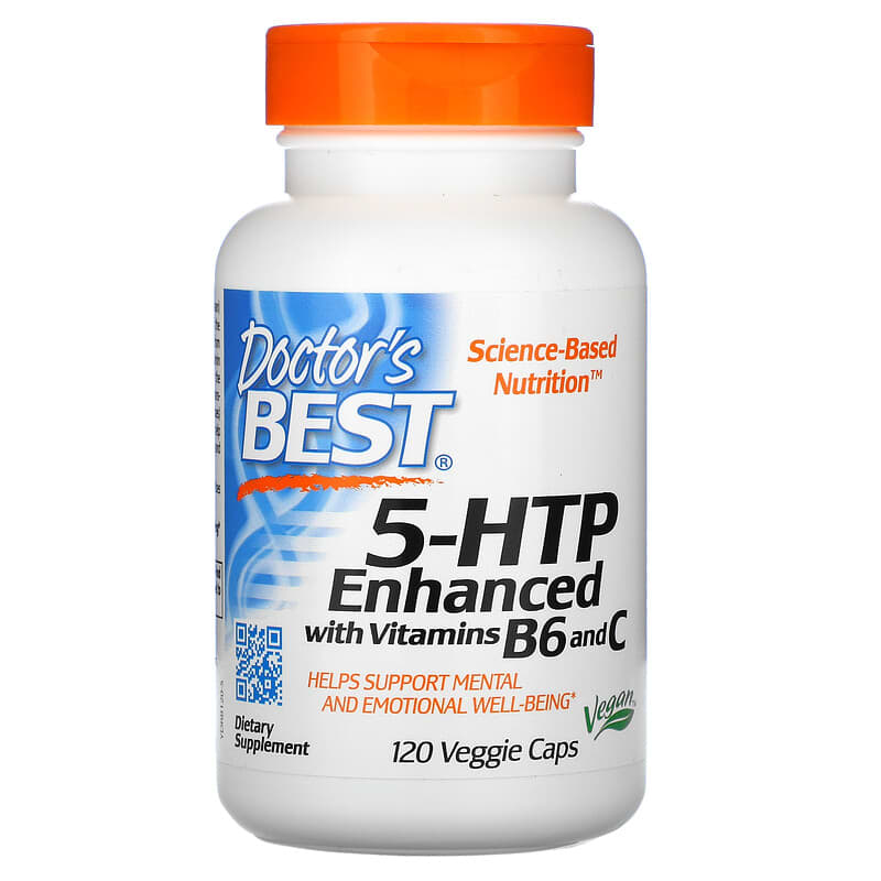 Doctor's Best 5-HTP Enhanced with Vitamins B6 & C 120 Veggie Caps 753950001206