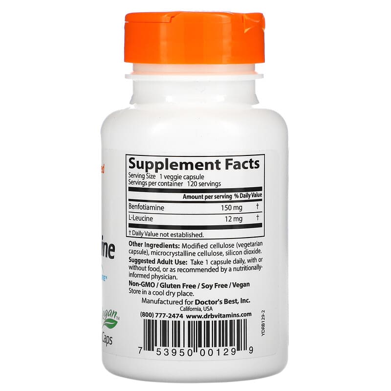 Doctor's Best, Benfotiamine 150 with BenfoPure, 150 mg, 120 Veggie Caps 753950001299