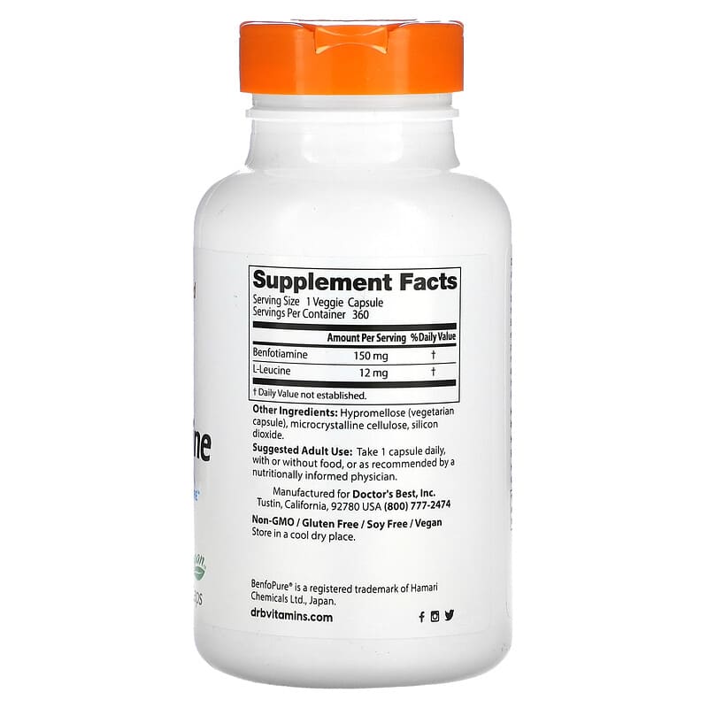 Doctor's Best, Benfotiamine with BenfoPure, 150 mg, 360 Veggie Caps 753950002692