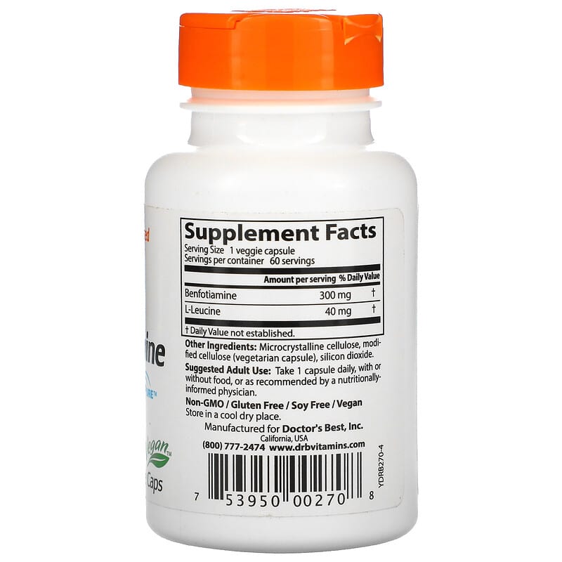 Doctor's Best, Benfotiamine with BenfoPure, 300 mg, 60 Veggie Caps 753950002708