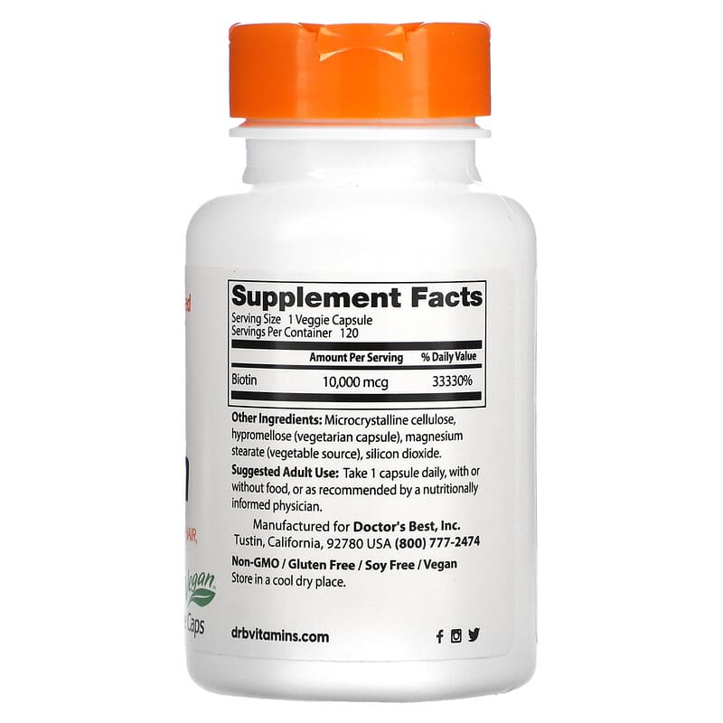 Doctor's Best, Biotin, 10,000 mcg, 120 Veggie Caps 753950003736