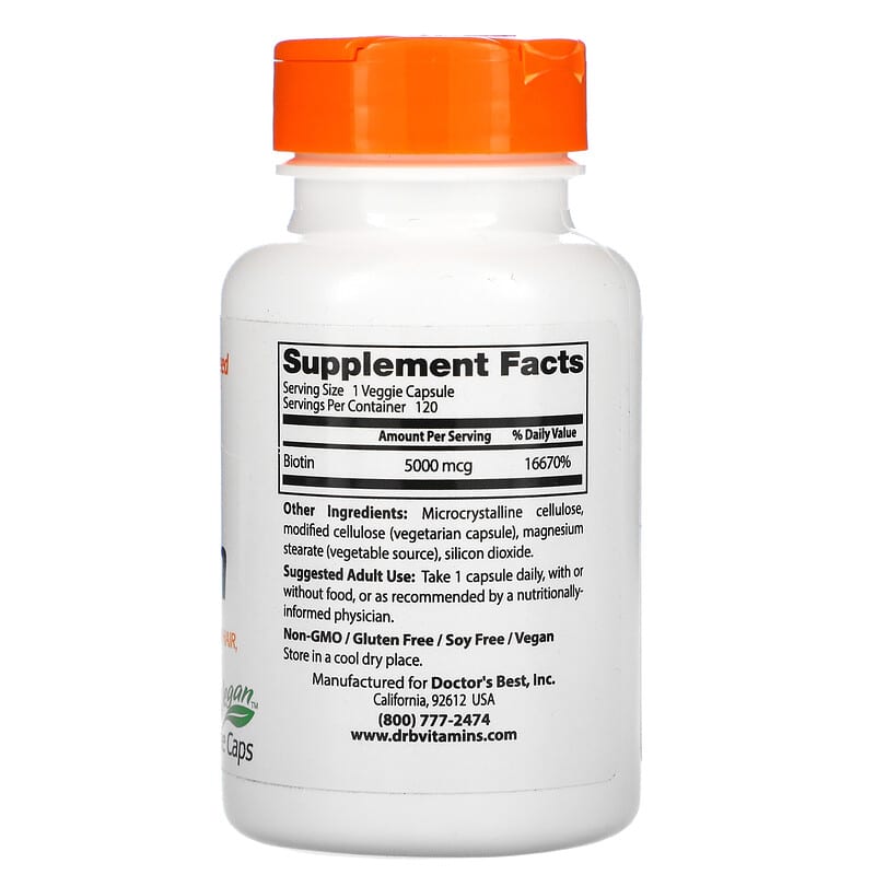 Doctor's Best, Biotin, 5,000 mcg,  120 Veggie Caps 753950003019