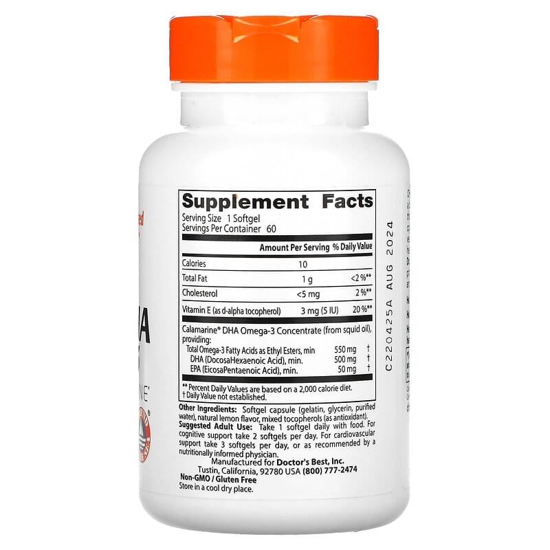 Doctor's Best, Calamari DHA Omega-3 with Calamarine, 60 Softgels 753950002593