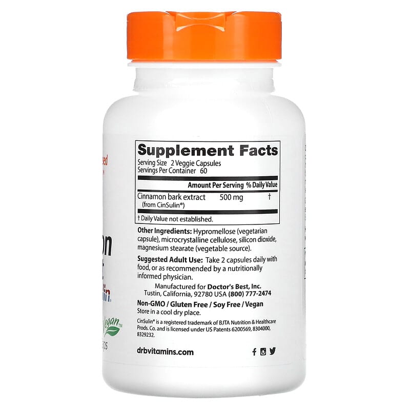 Doctor's Best, Cinnamon Extract with CinSulin, 250 mg, 120 Veggie Caps 753950004634