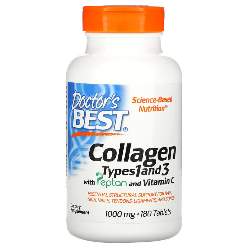 Doctor's Best Collagen Types 1 and 3 with Peptan and Vitamin C 1,000 mg 180 Tablets 753950002043