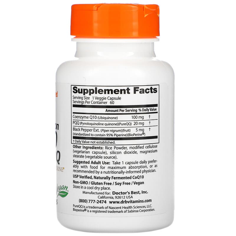 Doctor's Best, CoQ10 100 mg, PQQ 20 mg, 60 Veggie Caps 753950004283