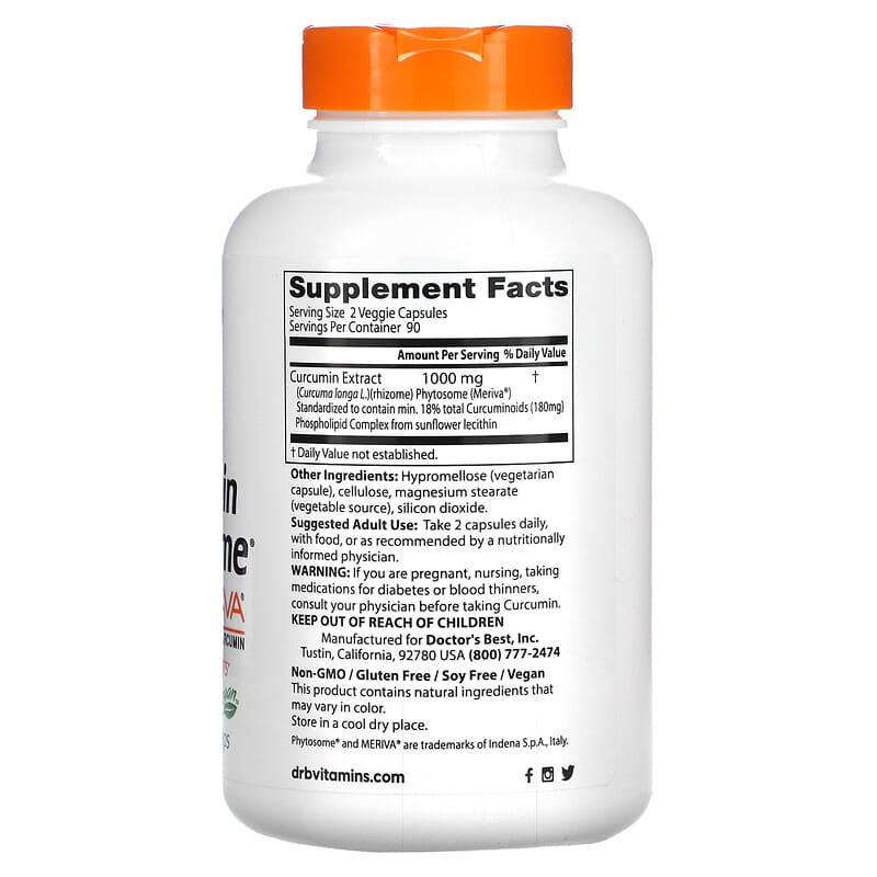 Doctor's Best, Curcumin Phytosome with Meriva, 500 mg, 180 Veggie Caps 753950002302