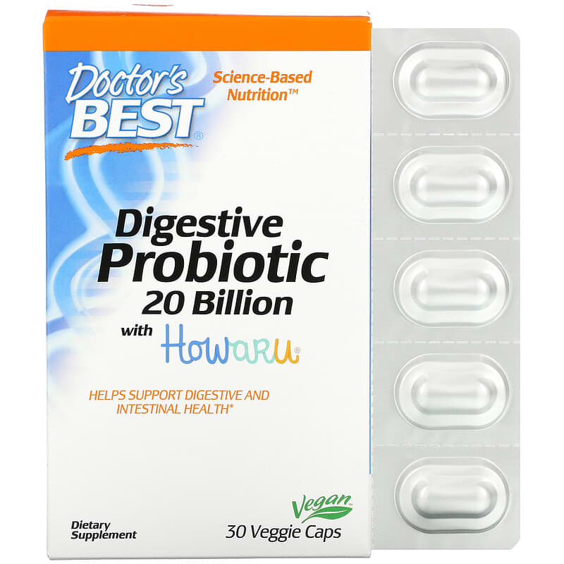 Doctor's Best Digestive Probiotic with Howaru 20 Billion CFU 30 Veggie Caps 753950003620
