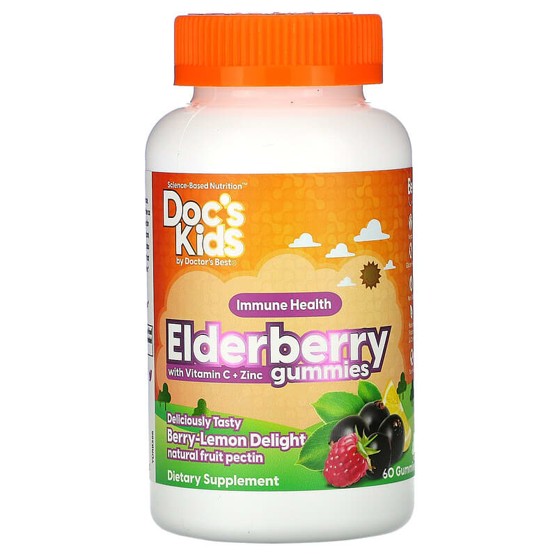 Doctor's Best Doc's Kids Elderberry Gummies with Vitamin C + Zinc Berry Lemon Delight Flavor 60 Gummies 753950005662