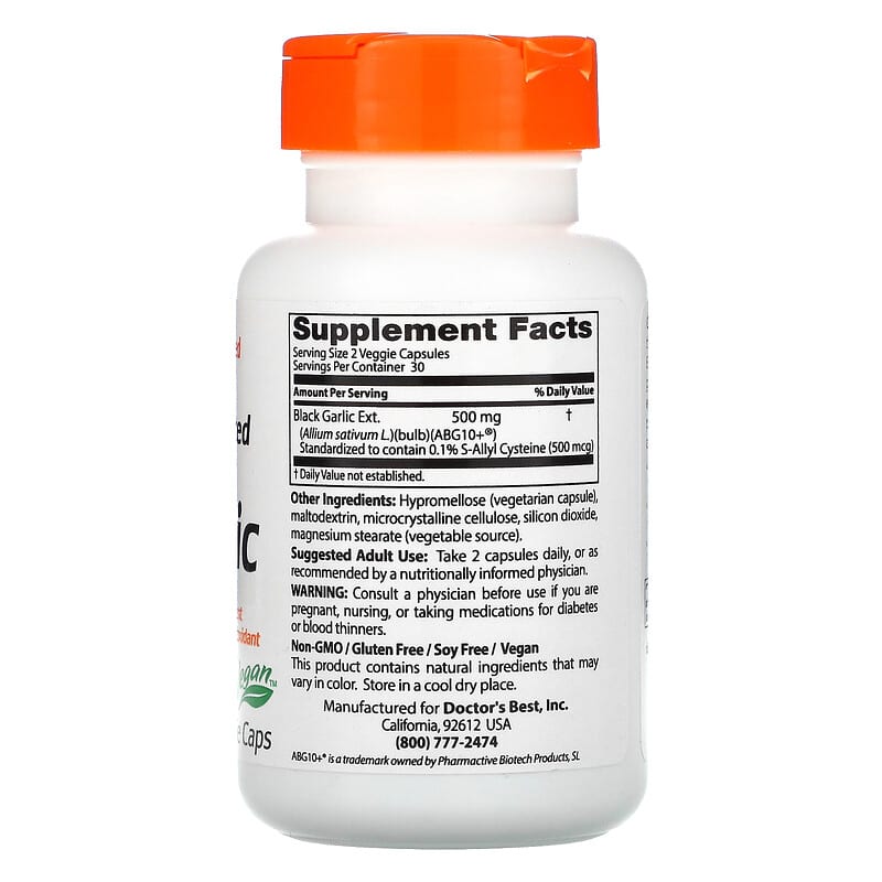 Doctor's Best, Fermented Black Garlic ABG10+, 250 mg, 60 Veggie Caps 753950005716