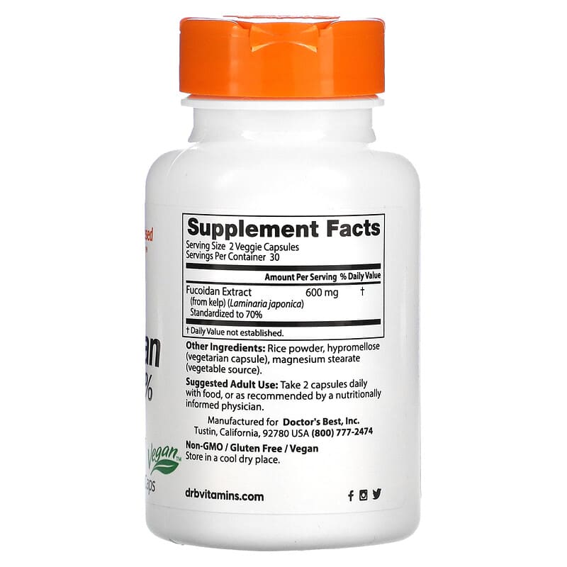 Doctor's Best, Fucoidan 70%, 300 mg, 60 Veggie Caps 753950001657
