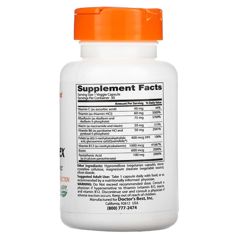 Doctor's Best, Fully Active B Complex with Quatrefolic, 30 Veggie Caps 753950002999