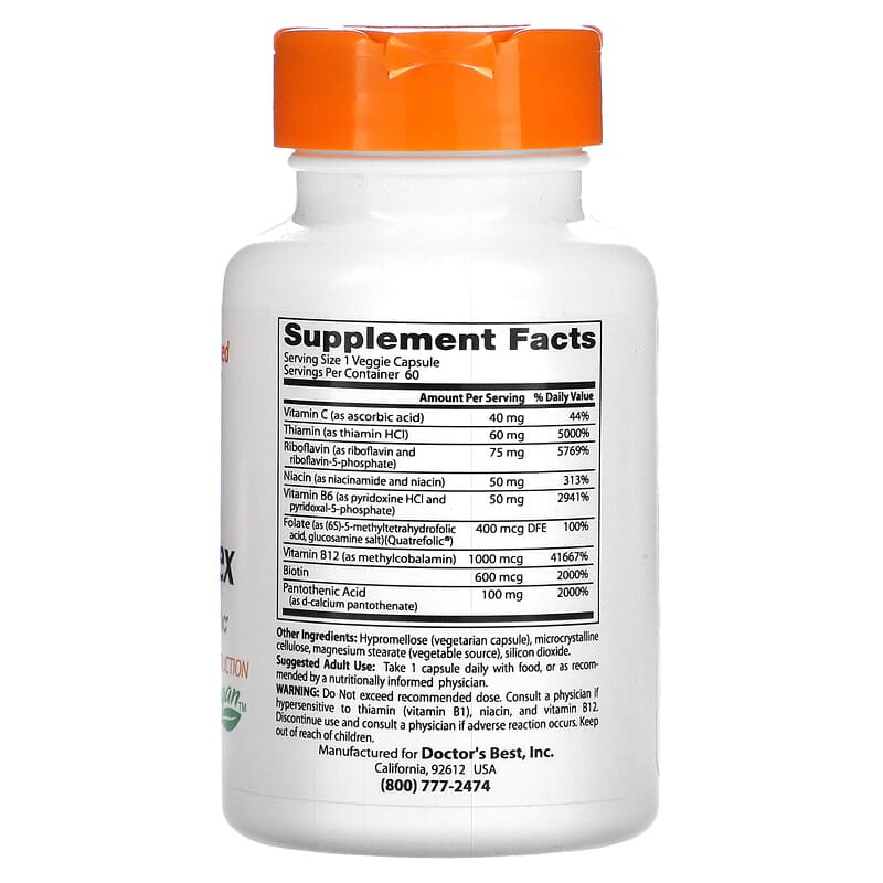 Doctor's Best, Fully Active B Complex with Quatrefolic, 60 Veggie Caps 753950005013