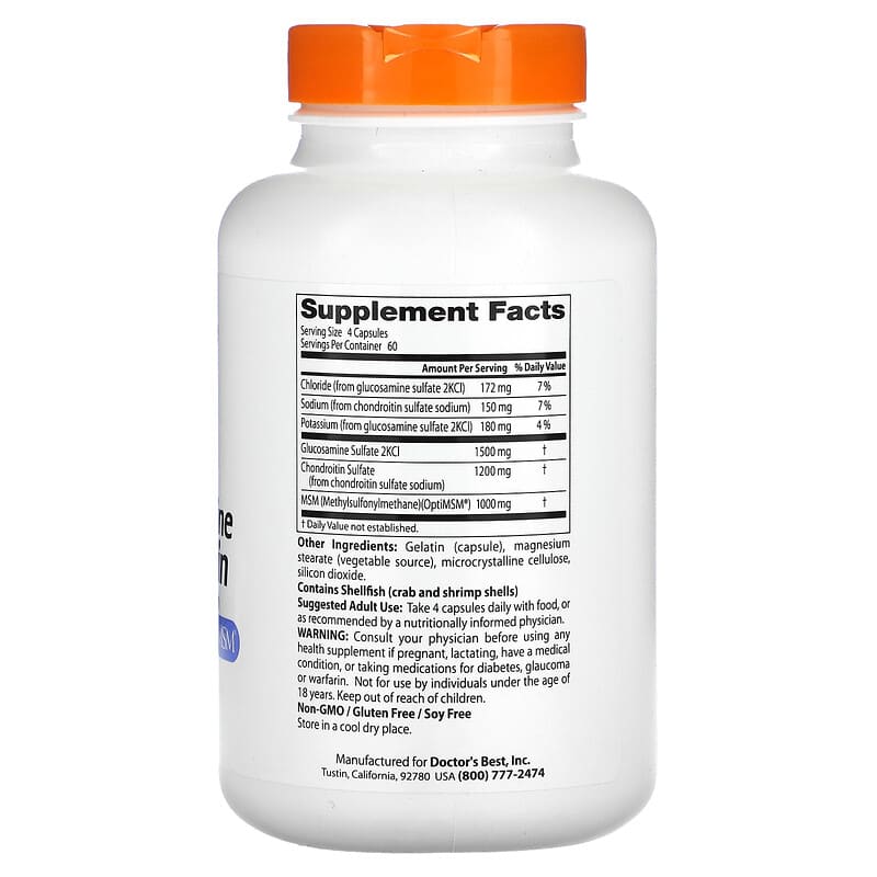 Doctor's Best, Glucosamine Chondroitin MSM with OptiMSM, 240 Capsules 753950000810