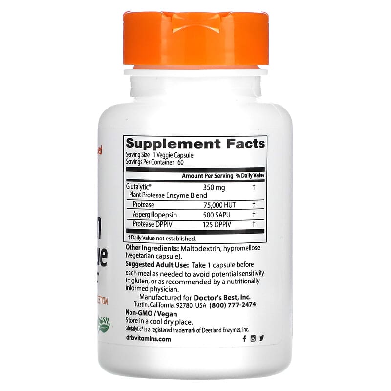 Doctor's Best, Gluten Rescue with Glutalytic, 60 Veggie Caps 753950004016
