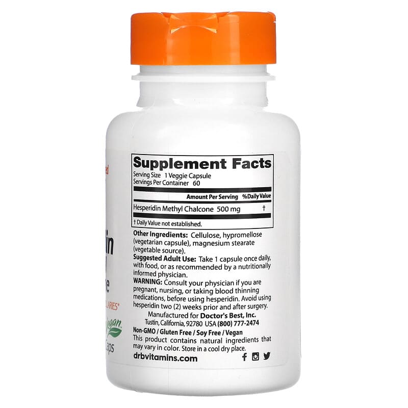 Doctor's Best, Hesperidin, Methyl Chalcone, 500 mg, 60 Veggie Caps 753950002876