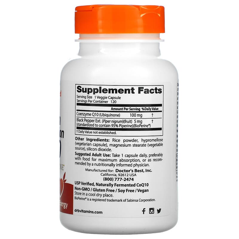 Doctor's Best, High Absorption CoQ10 with BioPerine, 100 mg, 120 Veggie Caps 753950001886