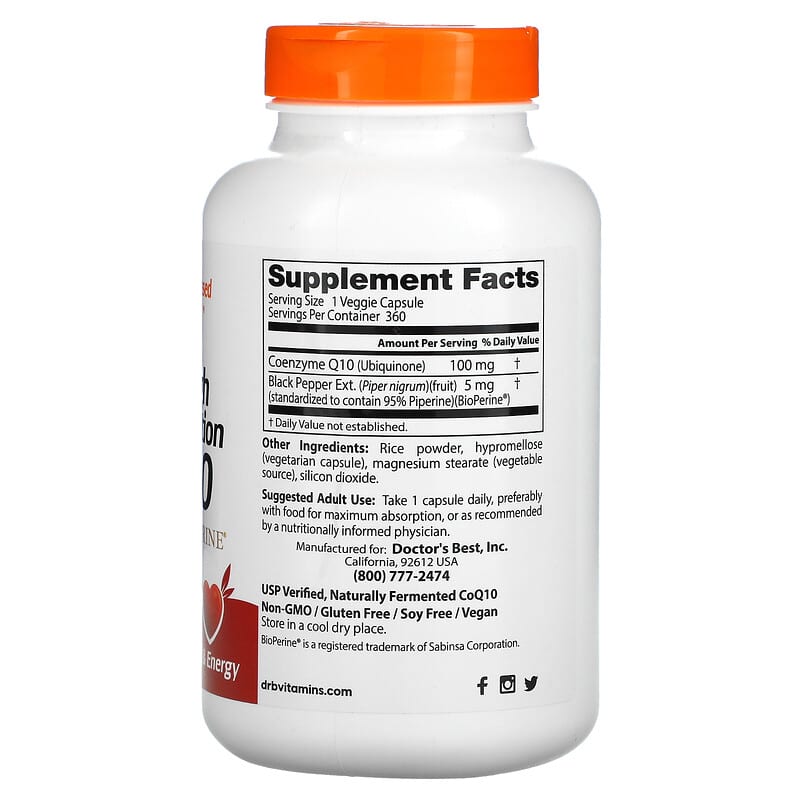 Doctor's Best, High Absorption CoQ10 with BioPerine, 100 mg, 360 Veggie Caps 753950004054