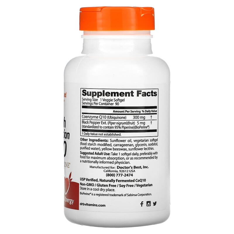 Doctor's Best, High Absorption CoQ10 with BioPerine, 300 mg, 90 Veggie Softgels 753950005273