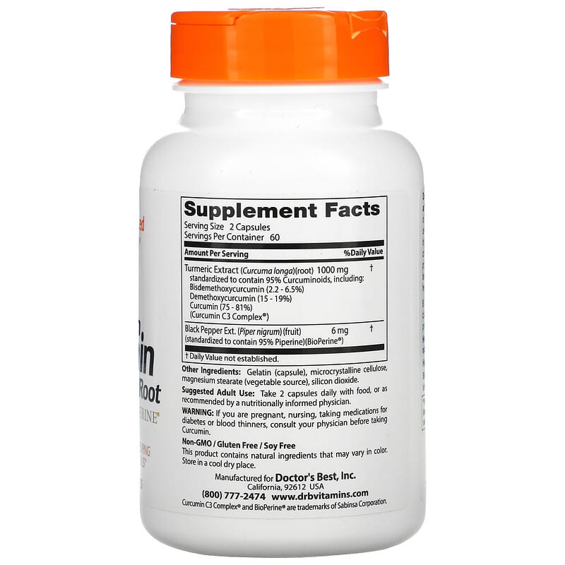 Doctor's Best, High Absorption Curcumin, 500 mg, 120 Capsules 753950001077