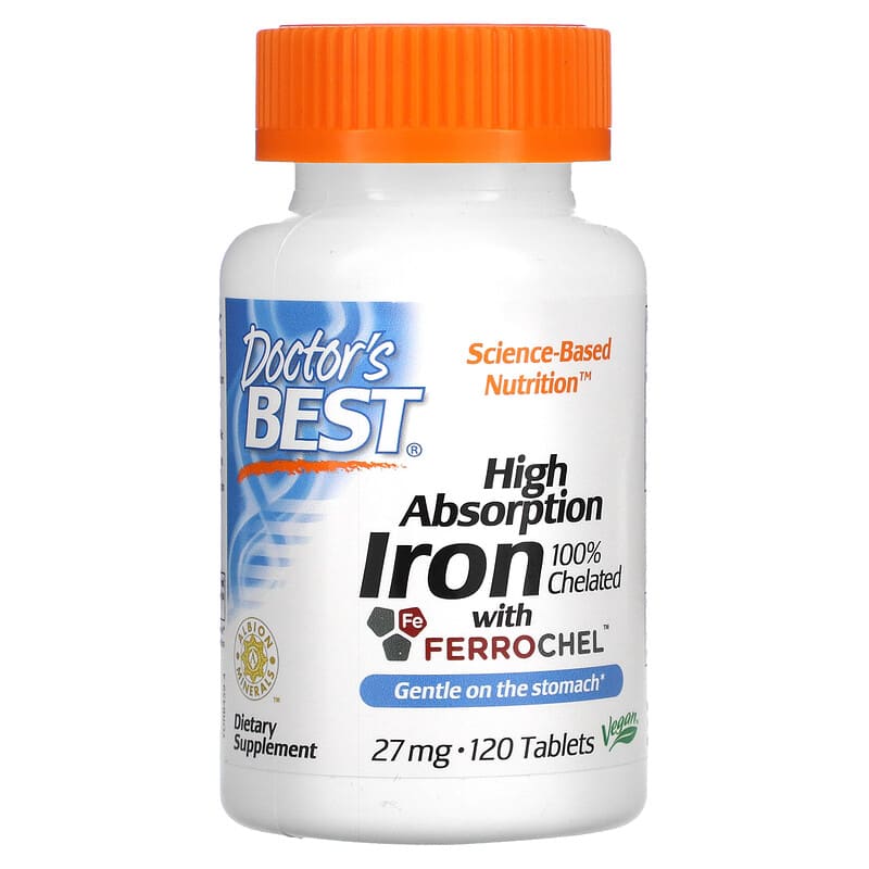 Doctor's Best High Absorption Iron with Ferrochel 27 mg 120 Tablets 753950004597