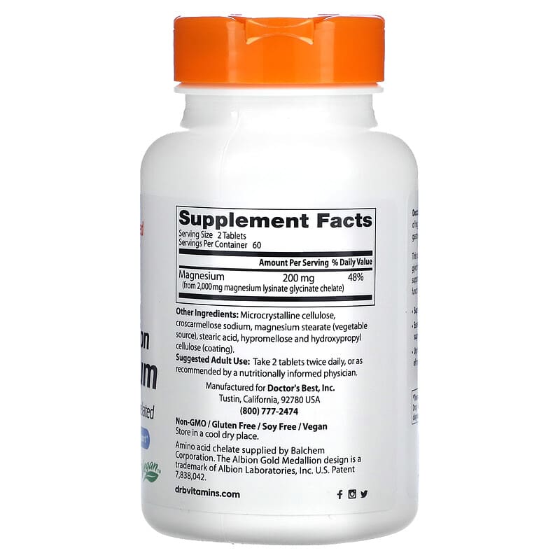 Doctor's Best, High Absorption Magnesium, 100 mg, 120 Tablets 753950000254
