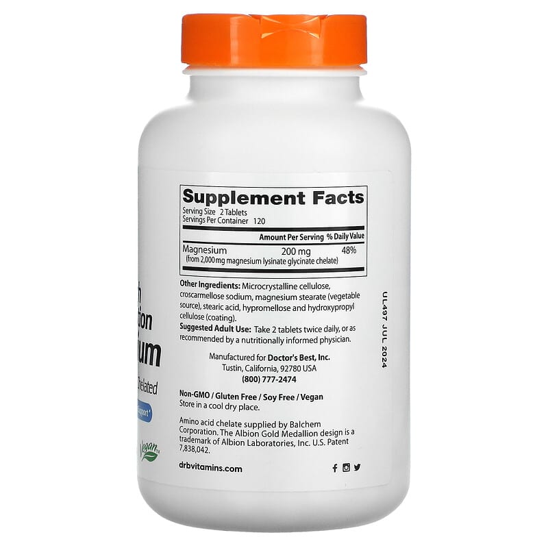 Doctor's Best, High Absorption Magnesium, 100 mg, 240 Tablets 753950000872