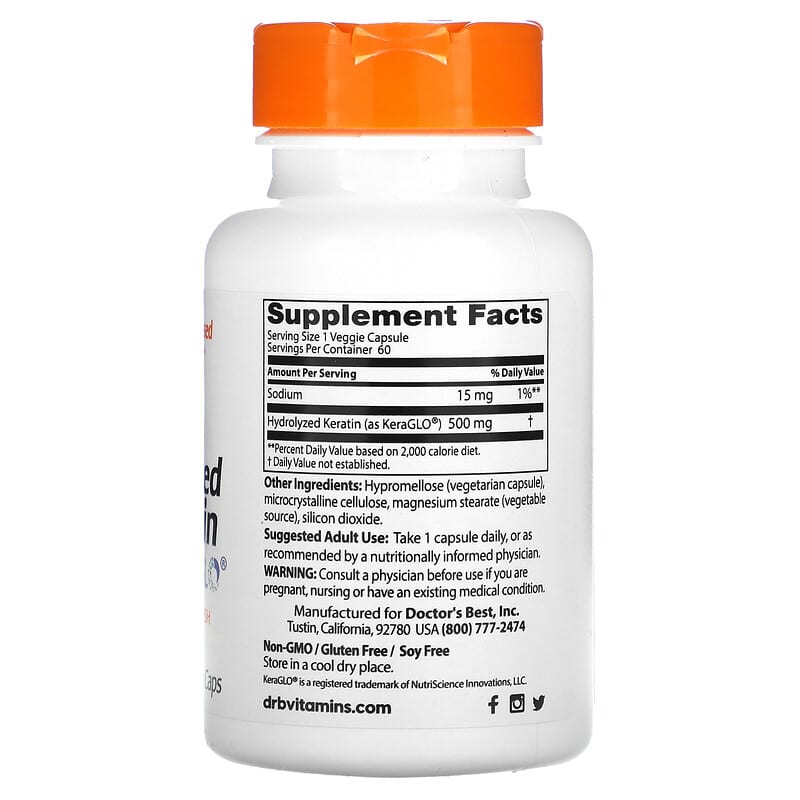 Doctor's Best, Hydrolyzed Keratin, 500 mg, 60 Veggie Caps 753950005457