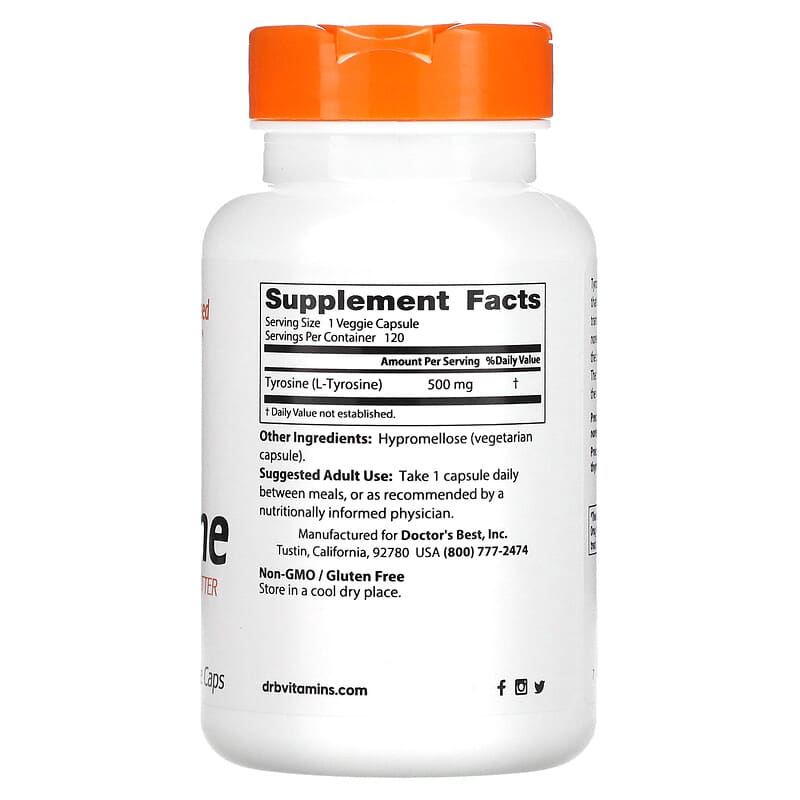 Doctor's Best, L-Tyrosine, 500 mg, 120 Veggie Caps 753950003163