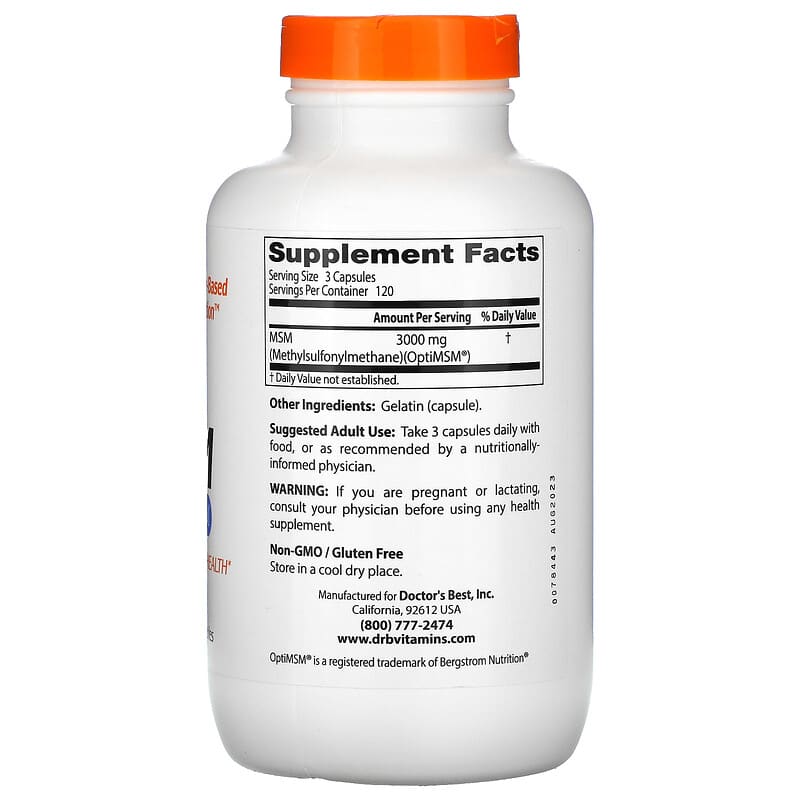 Doctor's Best, MSM with OptiMSM, 1,000 mg, 360 Capsules 753950003170