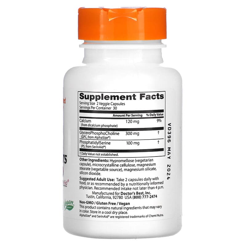 Doctor's Best, Natural Brain Enhancers with AlphaSize and SerinAid, 60 Veggie Caps 753950002142