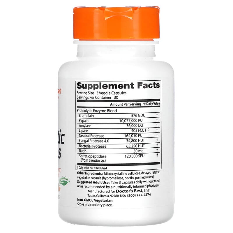 Doctor's Best, Proteolytic Enzymes, 90 Delayed Release Veggie Caps 753950001848