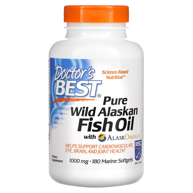 Doctor's Best Pure Wild Alaskan Fish Oil with AlaskOmega 1,000 mg 180 Marine Softgels 753950004177