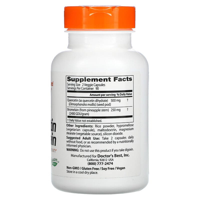 Doctor's Best, Quercetin Bromelain, 180 Veggie Caps 753950000292