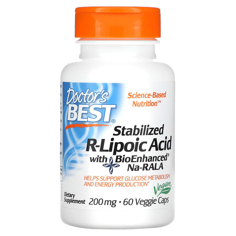Doctor's Best Stabilized R-Lipoic Acid with BioEnhanced Na-RALA 200 mg 60 Veggie Caps 753950002784