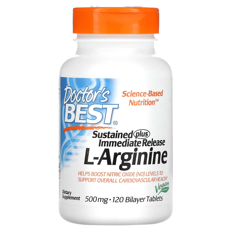 Doctor's Best Sustained Plus Immediate Release L-Arginine 500 mg 120 Bilayer Tablets 753950002005