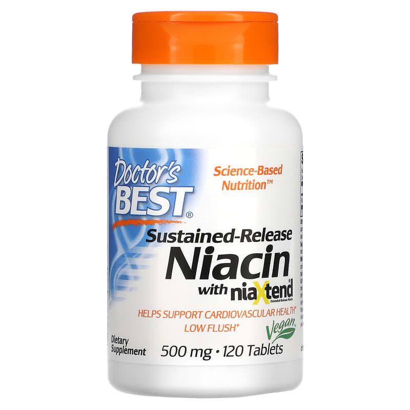Doctor's Best Sustained-Release Niacin with niaXtend 500 mg 120 Tablets 753950002425