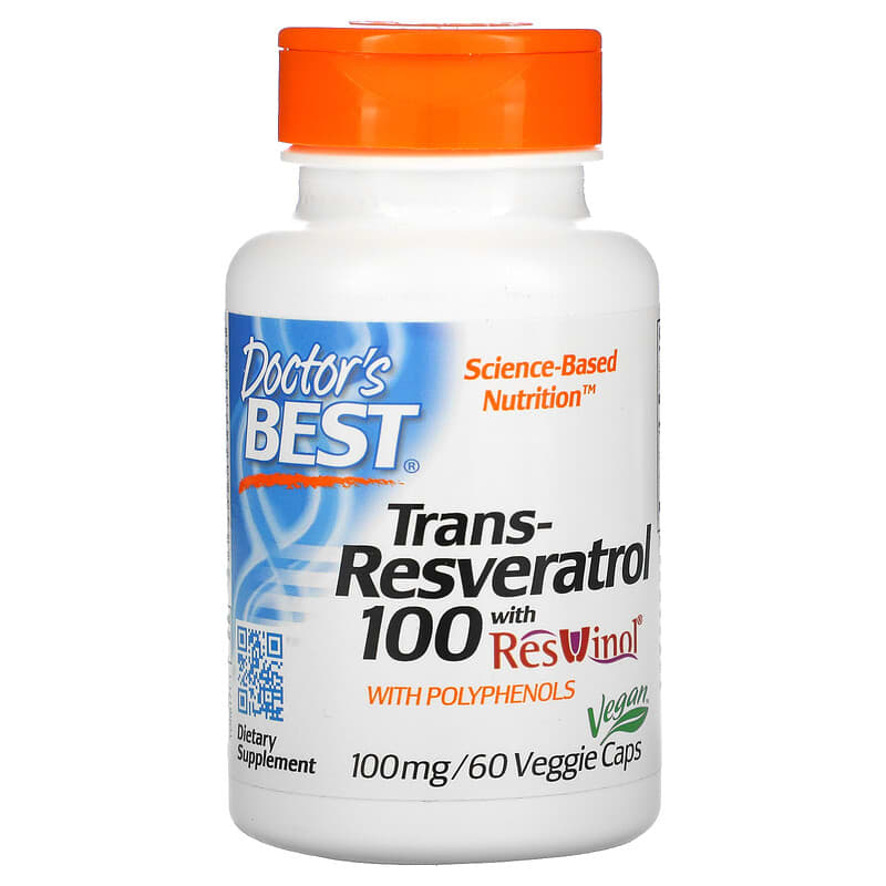 Doctor's Best Trans-Resveratrol 100 with ResVinol 100 mg 60 Veggie Caps 753950001718
