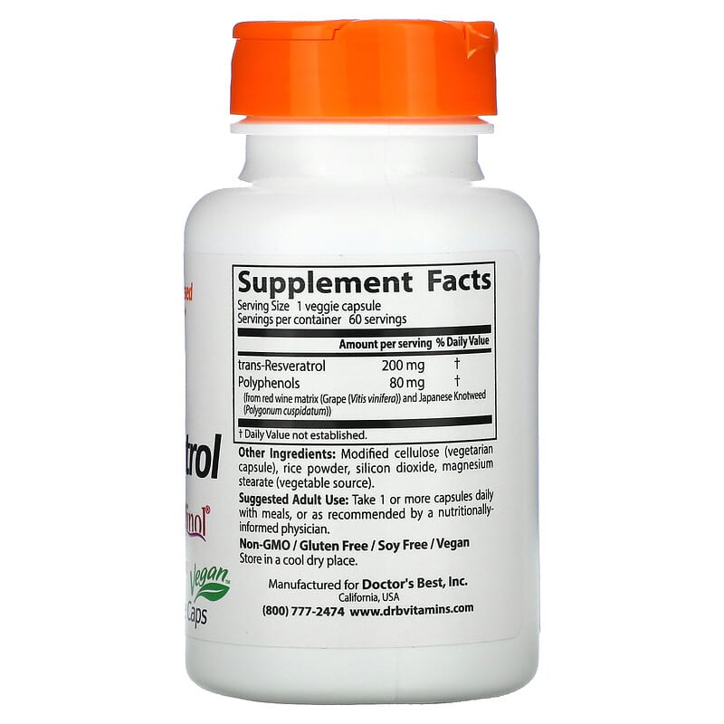 Doctor's Best, Trans-Resveratrol 200  with Resvinol, 200 mg, 60 Veggie Caps 753950002111