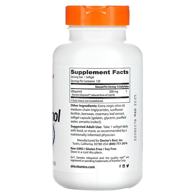 Doctor's Best, Ubiquinol with Kaneka, 200 mg, 120 Softgels 753950002753